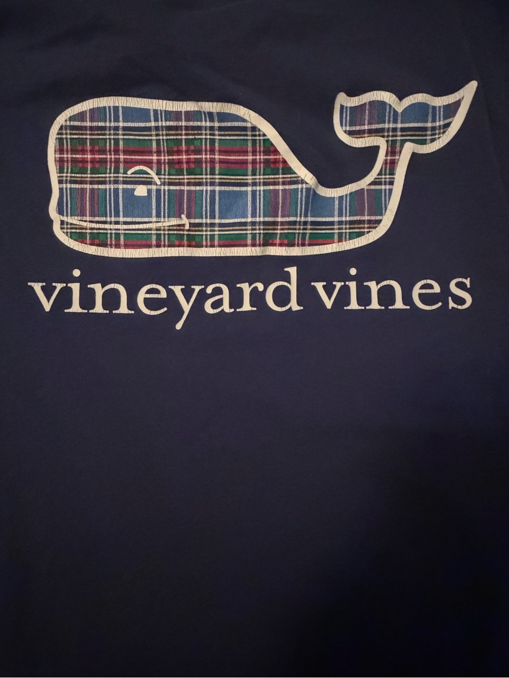 Vineyard Vines Navy Plaid Whale Long Sleeve Tee